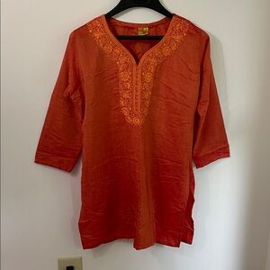 VL Collection Enterprises Pakistani Embroidered Orange Women's Popover Top M